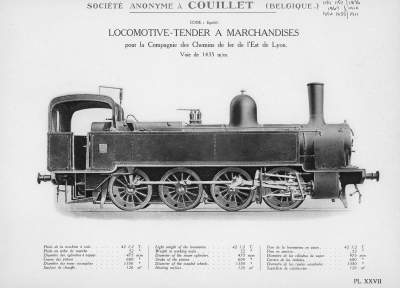 <b>Locomotive-tender à marchandises</b><br>pour la Compagnie des Chemins de fer de l'Est de Lyon<br>Voie de 1435 m/m